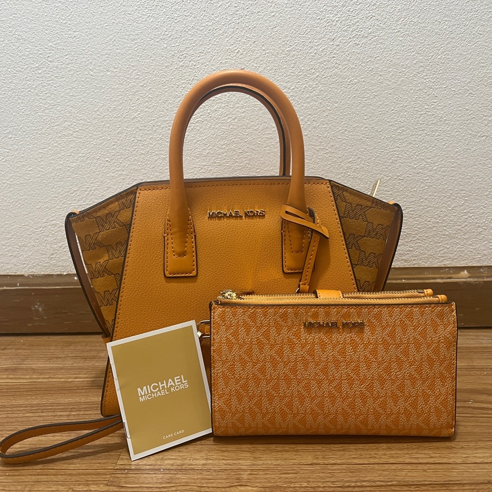 Orange leather and suede MK Purse